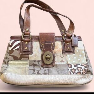 Coach legacy turnlock Patchwork Leather Handbag - Brown and Tan